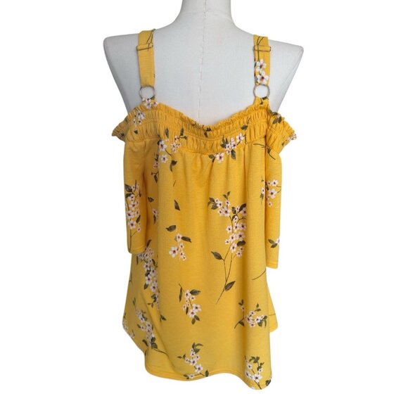 Melloday Yellow Floral Off Shoulder Strap Short Sleeve Pullover Top Women's XL - Picture 4 of 9